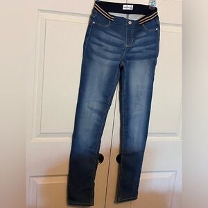 JORDACHE size 16  skinny jeans with stretch waist (black & gold sparkle striped)